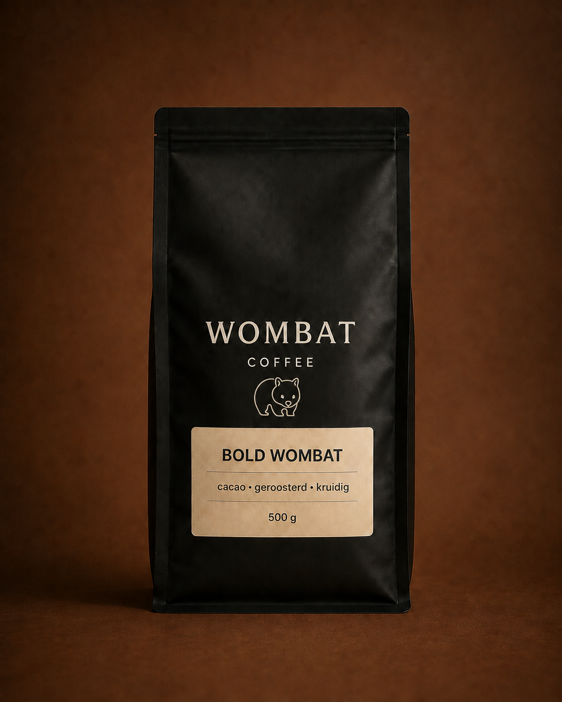 Bold Wombat-koffie van 500 gram met het Wombat-logo