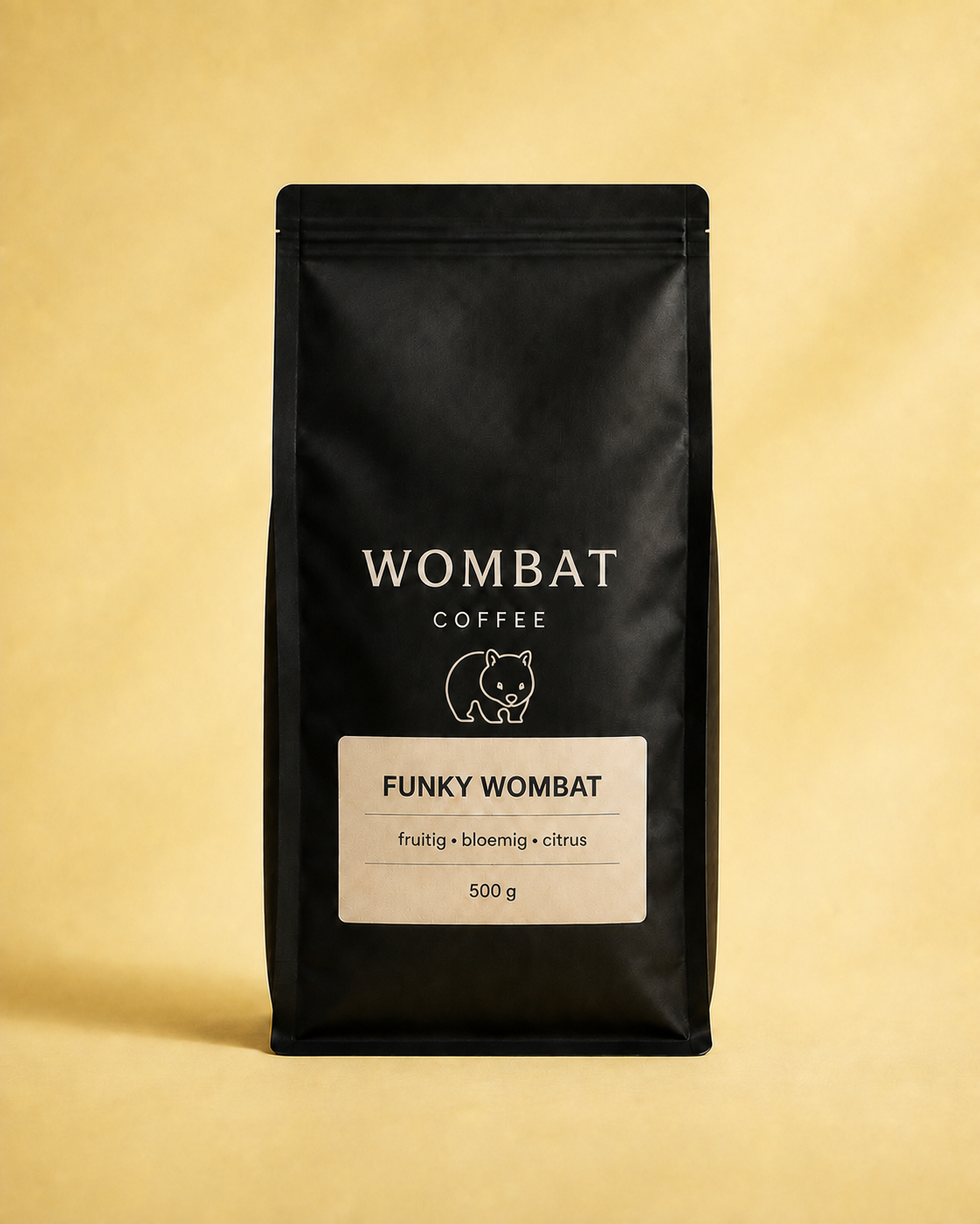 Funky Wombat-koffie van 500 gram met het Wombat-logo